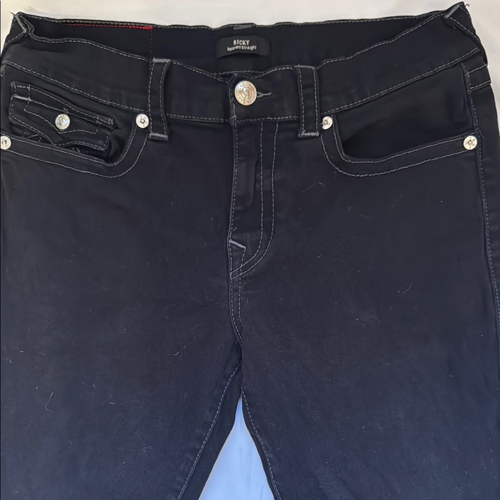 True Religion Ricky relaxed Straight Black Jeans Size 33